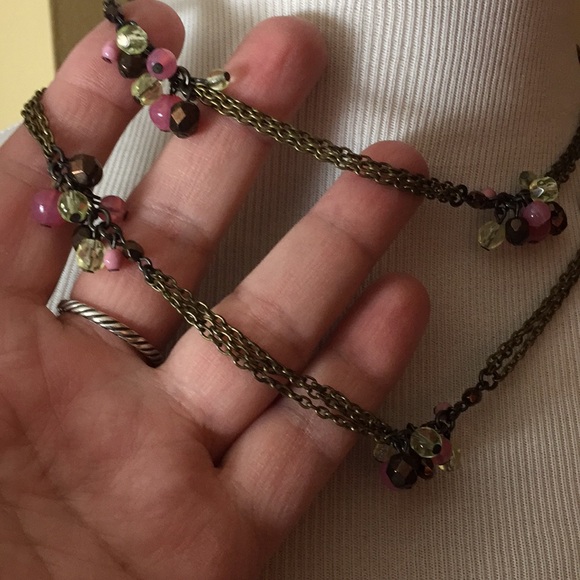 Anthropologie 36”Tri-Strand SemiPrecious Bunches of Gems on Brass/Gold NEW - Picture 6 of 8